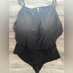 New, Aqua Green Black Swimming Romper in Size 22W with adjustable straps